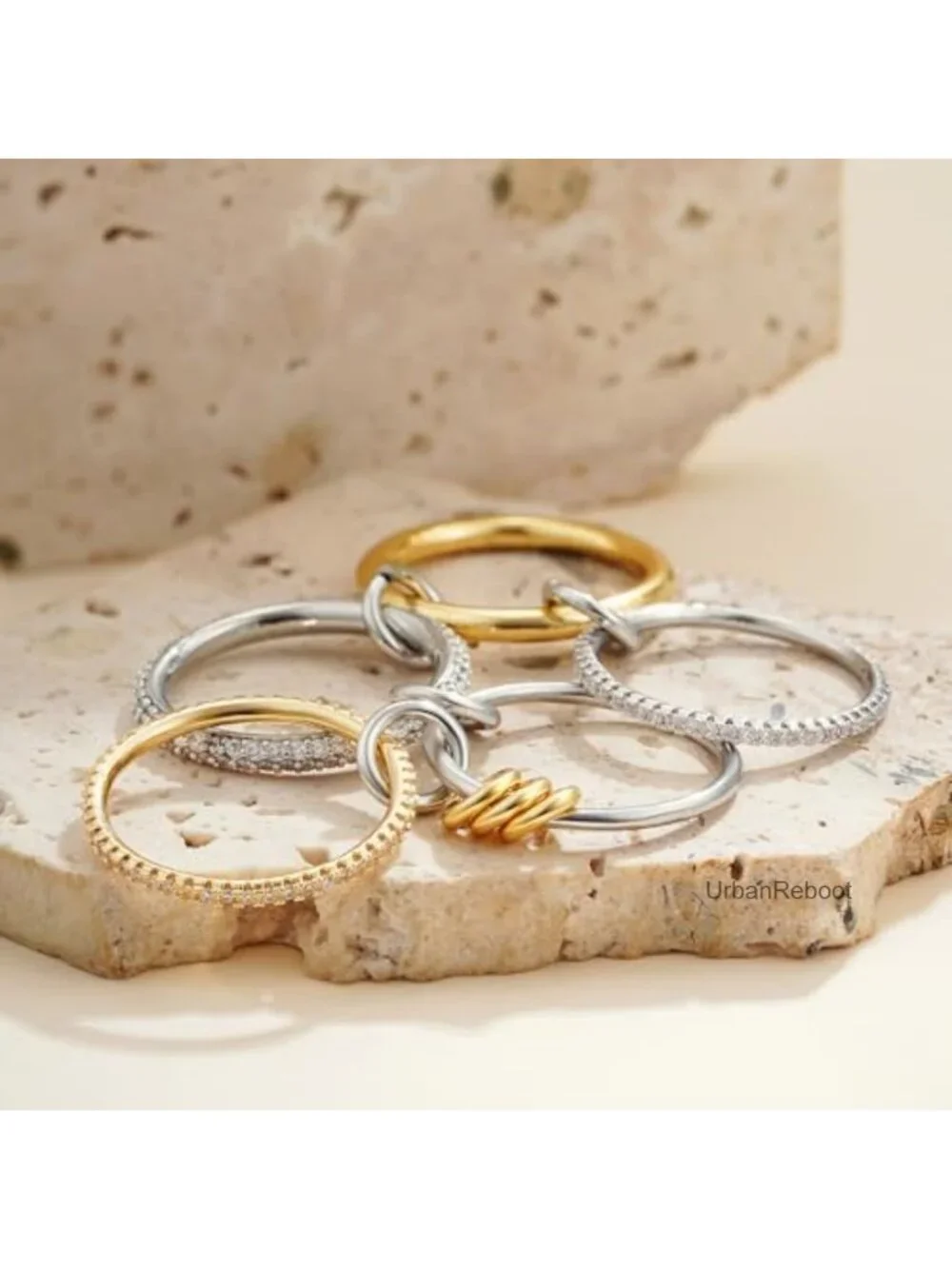 Gold Plated Stackable Rings Set 18k, Cubic Zirconia, Hypoallergenic, Size 5-10
